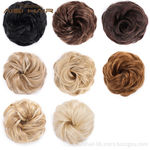 Aisi Hair Elastic Donut Blonde Ponytail Extensions Hair Ribbon Bundles Curly Synthetic Bun for Brides Women Hair Chignons Bun